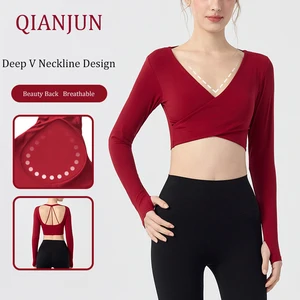 Women's Long Sleeve Yoga Tops Comfortable Soft Quick Dry Lightweight Cropped Breathable Four-Way Stretch Long Sleeve Yoga Tops