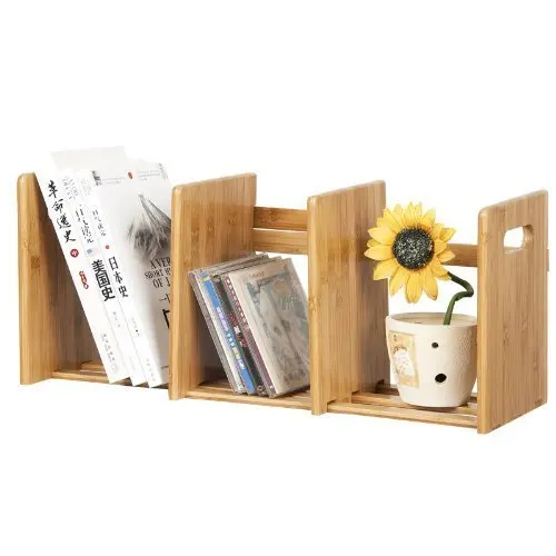 Modern Design Bamboo Desk Storage Organizer  Bookshelf Display Rack for Home Office Living Room