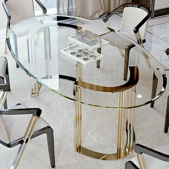 Living Room Furniture tempered glass top stainless steel glass dining table set Modern Dining Table