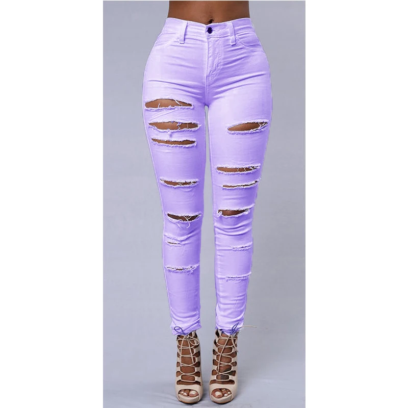 Personality Womens Jeans Comfortable Stretch Pants Female Elastic Ripped Trousers Skinny Pencil Pants Streetwear Jeans supplier