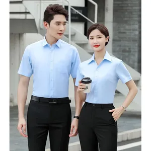 Customizable Blue Short-Sleeved Anti-Wrinkle Workwear Suit Shirt Breathable Company Work Clothes Dress Shirt