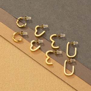 18K Gold Plated U-Shaped/Letter Shaped Hoop Earrings - Fashion Minimalist Gold Tone Cuff Earrings for Women