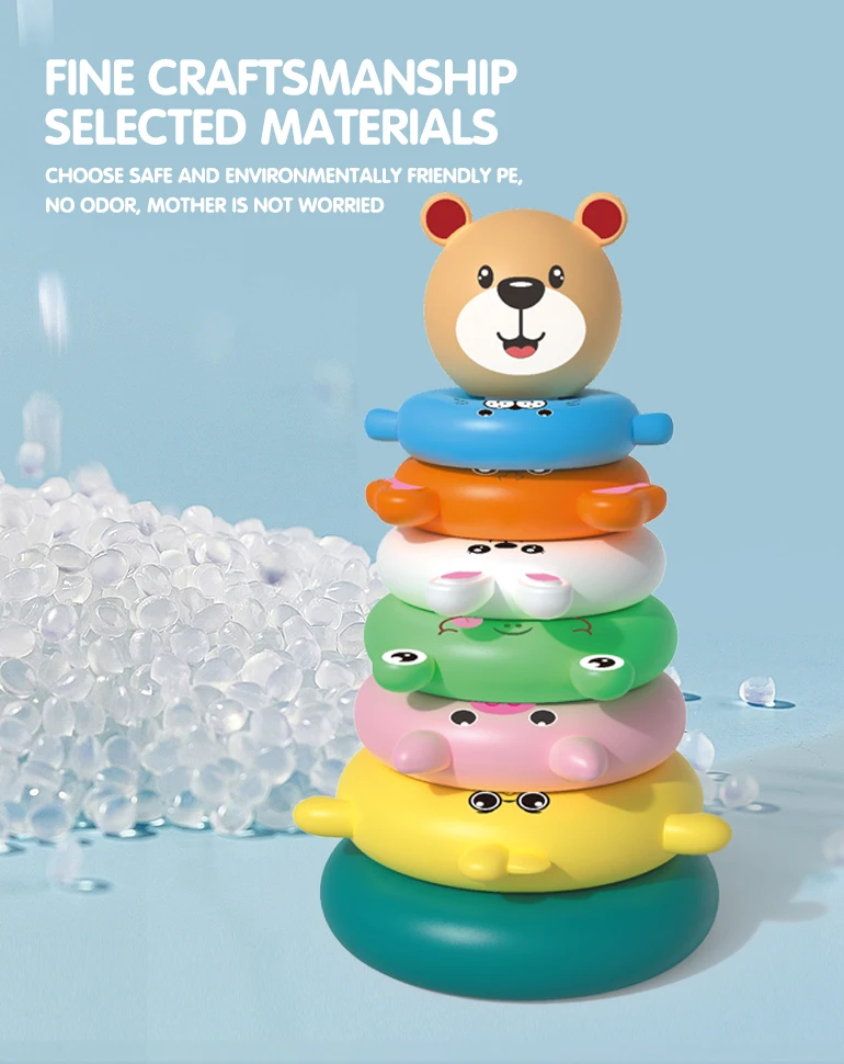 Educational Infants Rainbow Stacking High Ring Toy Baby Rattles Animal ...