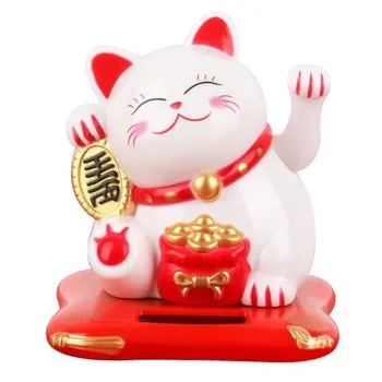 Lucky Cat Waving Arm Set Solar Fortune Cat Statue Front Desk Car Business Openings decor lucky cat