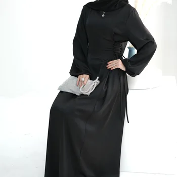 2025 Lumin Vintage Satin Casual Dresses for Women New Collection Breathable Polyester Abaya Robe Muslim Dress