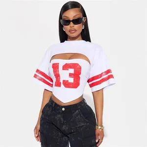 Casual Sports Women's Sports T-shirts Letter Printed Strapless Women 2 Two Piece T Shirts and Shorts Set Crop Tops