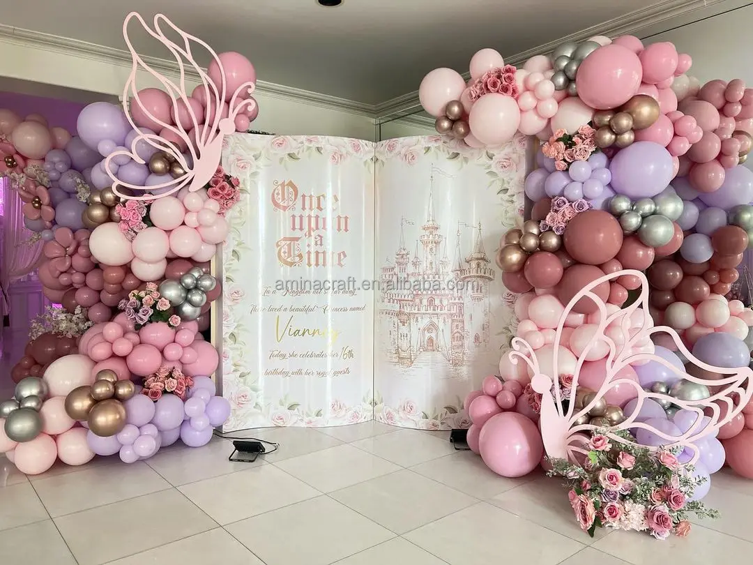 Amina Craft Acrylic Backdrop Arched Background With butterfly Wedding Birthday Event Props for Wedding Decoration