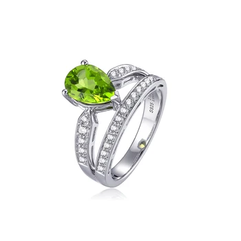 Cs Gem Amazon Hot Selling Claw Setting Engagement Fashion Jewelry Green Peridot Stone Olivine Gemstone Ring For Women