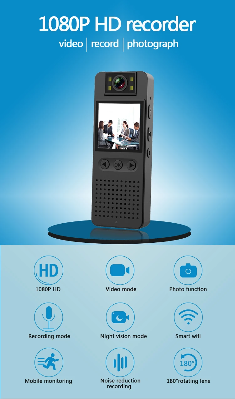 Safeguard Body Digital Video Camera 1080P Fisheye WiFi Sports Camera Pocket Voice Recorder