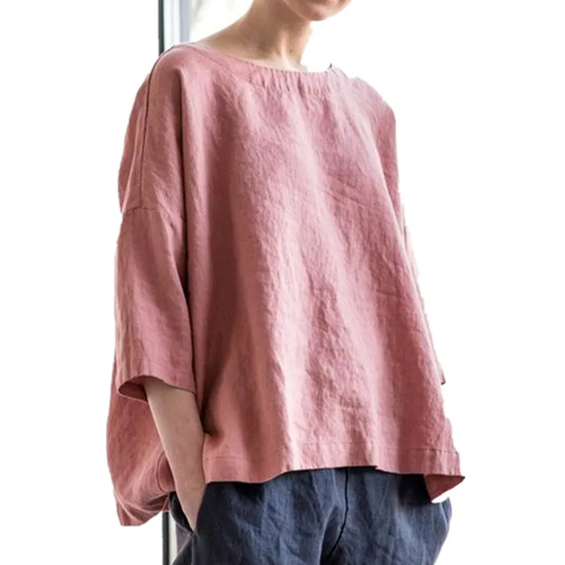 Wholesale Summer 2021 Ladies Blouse Long Sleeve Tops Linen Casual Loose Blouses T Shirts Women Clothing