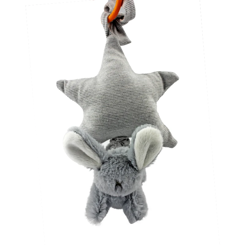 M013A Gray Star Rabbit Soft Plush Pull String Musical Baby Toy