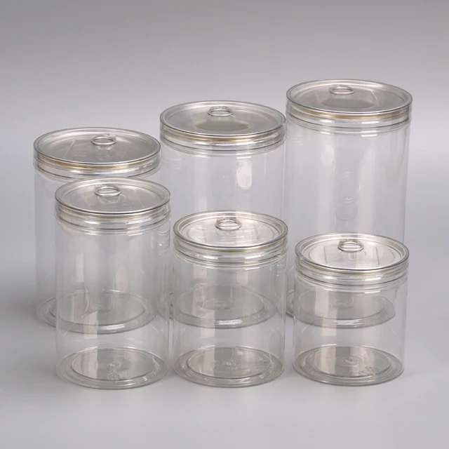 Custom Print Label Food Cans Candy Grain Nuts Packing Ring Pull Small clear Pet Plastic Jars