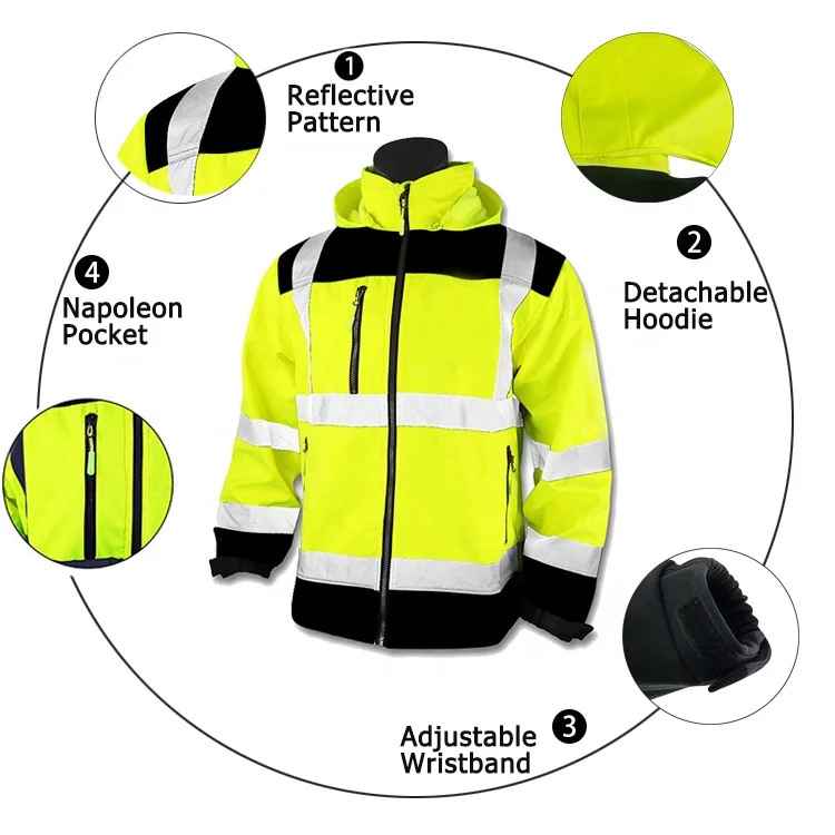 Waterproof Lightweight SoftShell Reflective Hi Vis Construction Safety Jacket for Men