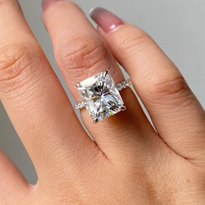 Hot Selling 1.70Carat Lab-Grown Emerald Cut Diamond Wedding Engagement Ring 10K Gold Rhodium Plating Classic Eternity Vermeil