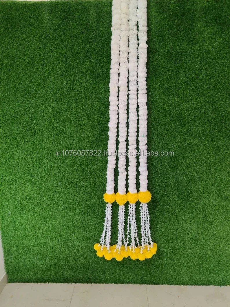 White Marigold Mogra Garland Pooja Backdrop Hanging Indian Wedding