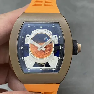 New Luxury Designer Men's Mechanical Watch High-quality Carbon Fiber case Transparent Orange Strap Astronaut-style Fashion Watch