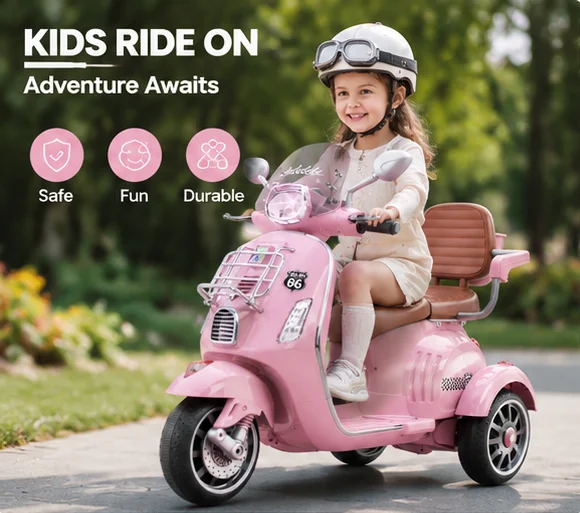 Unisex Kids Double Seat Electric Motorcycle Toy Battery Operated Ride-on for Ages 3-8, Wholesale 3-Wheel Electric Motorcycle