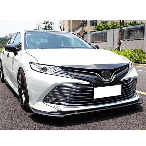 Matte Black Primer PP V2 Style Front Bumper Lip for 2018-2020 Toyota Camry XLE LE Models 3PCS