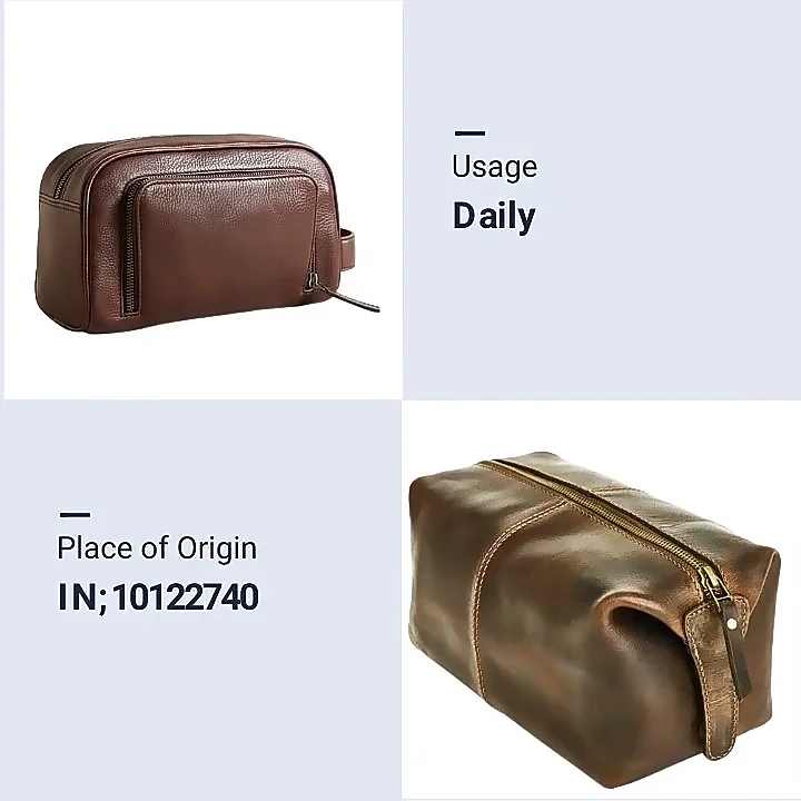 Leather Travel Toiletry Bag | Large Wash Bag For Men | Grooming & Makeup Organizer Case | Vintage Style