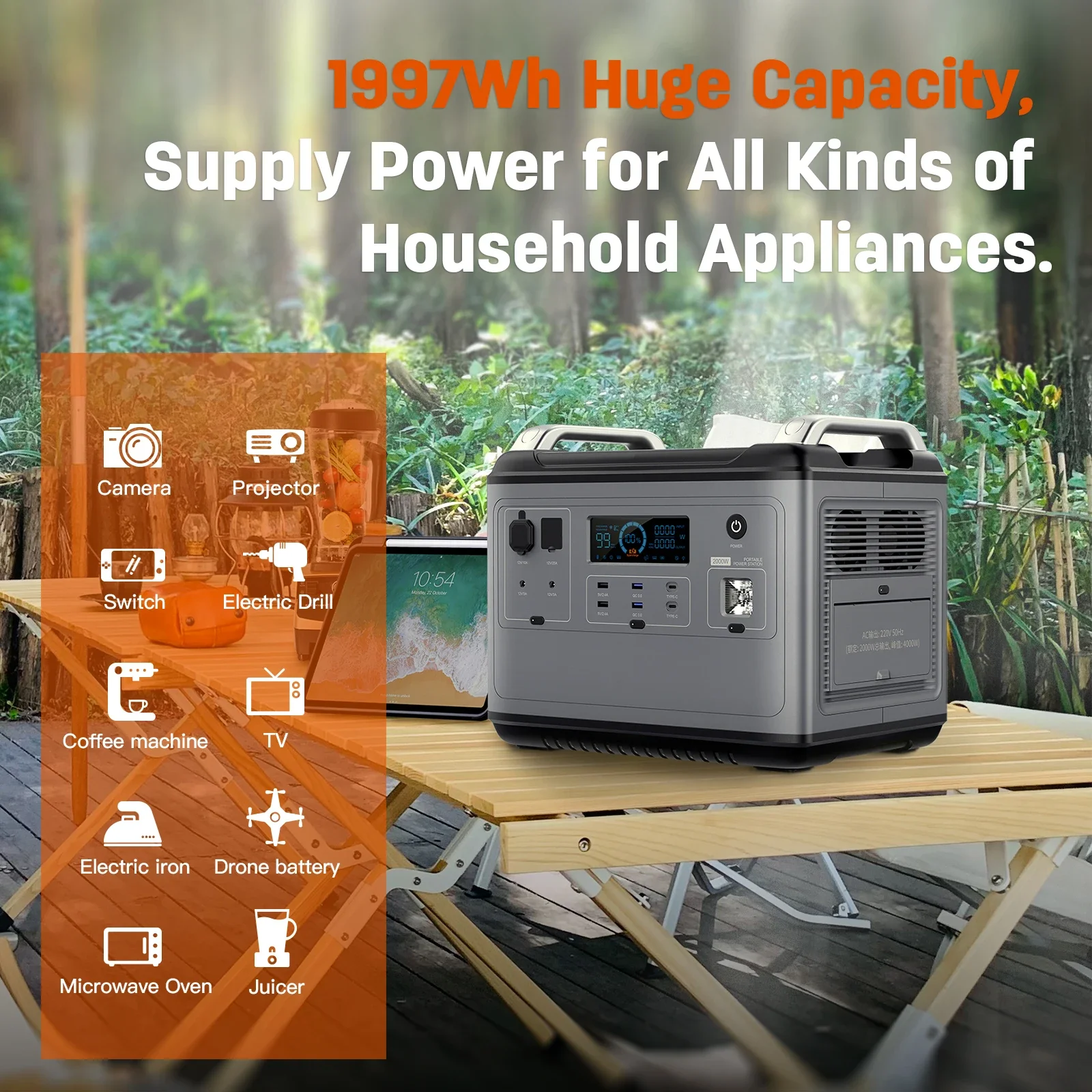 Innovative Technology AC Charging Solar Panel MPPT Portable Rechargeable Station Pure Sine Wave Inverter 2048Wh LiFePO4 Battery