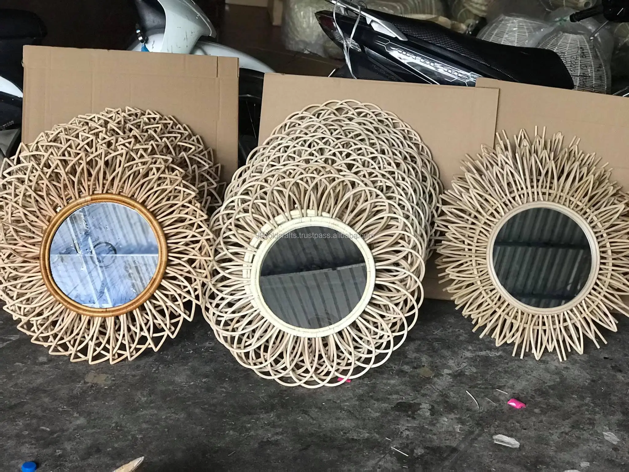 Factory Rattan Cane Wall Mirror Woven Rattan Mirror Rattan Cane