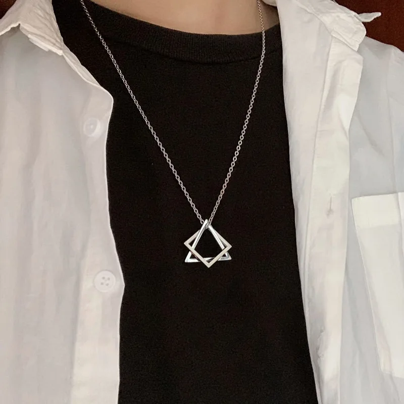 Geometric Square Triangle Stainless steel Necklace for Men Women Trendy Pendant Chains Simple Personality Clothing Accessories
