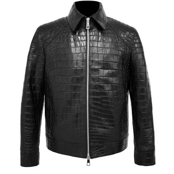 Black Alligator Leather Jacket for Men - Cow Skin Crocodile