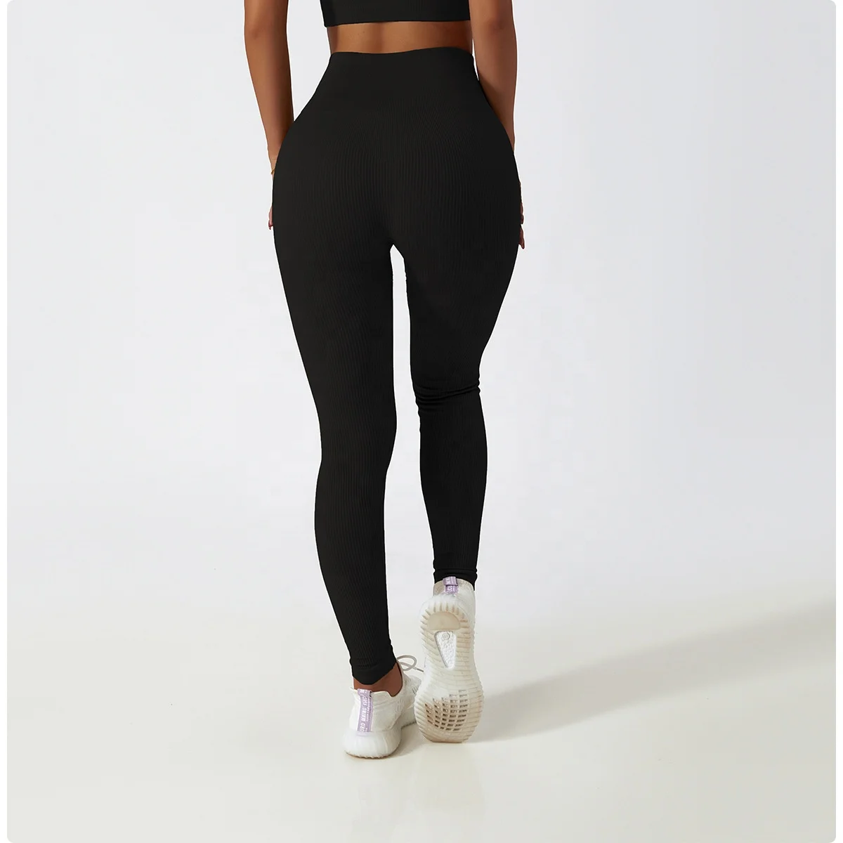 Women Gym Fitness Sets Solid Seamless Yoga Set Crew Neck Sports Bra And