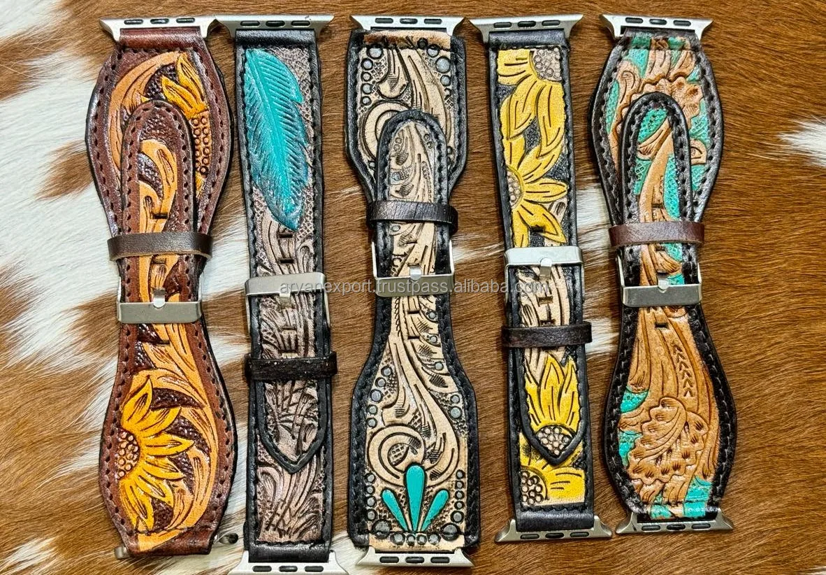 Handmade Custom Design Western Floral Tooled & Painted Leather ...