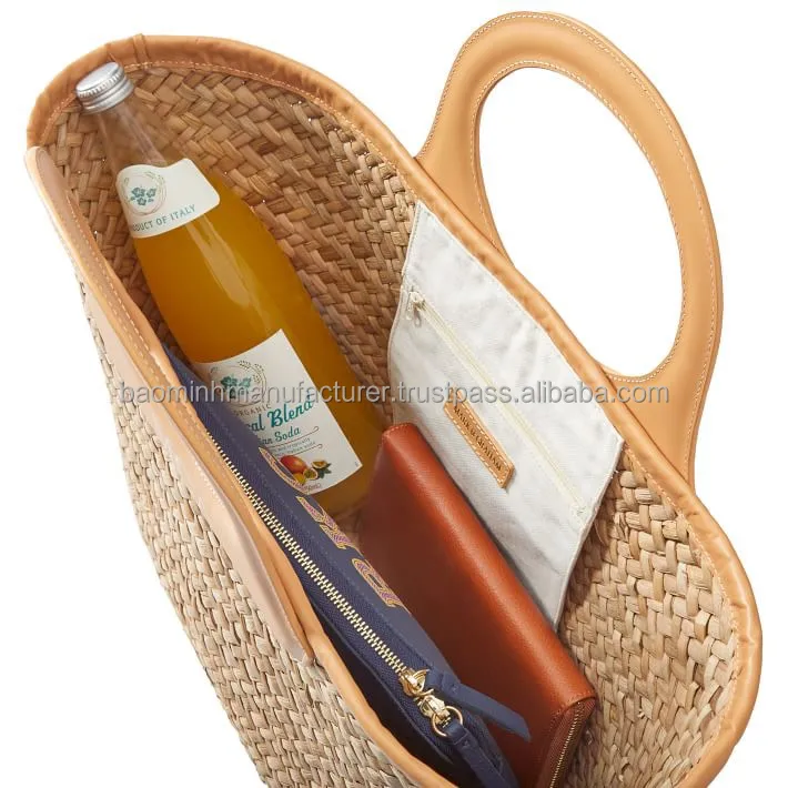 Wholesale Factory New Design Natural Water Hyacinth Bag With Leather ...