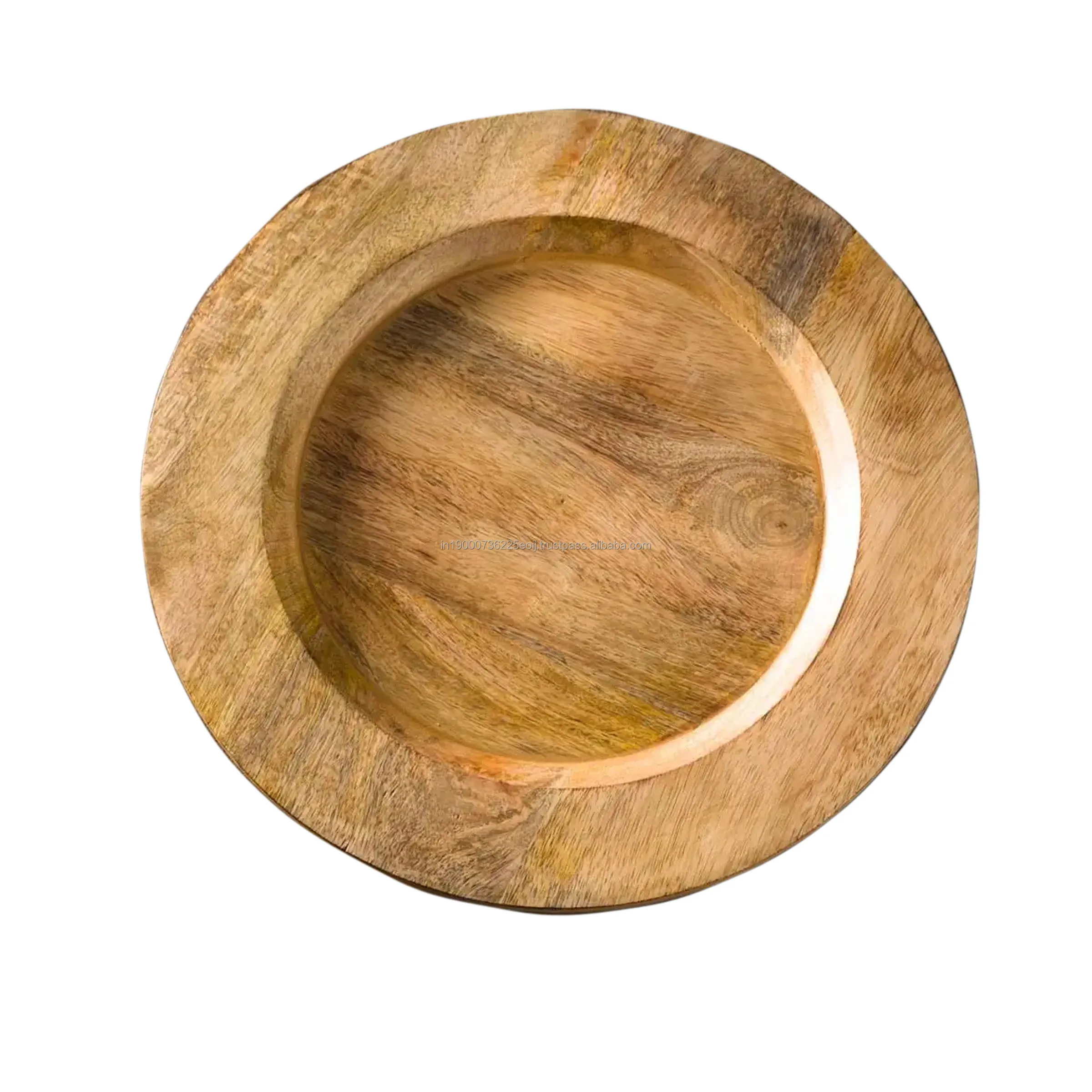 Luxury Acacia Wood Serving Charger Plates Black Wash Dinnerware Round Thanksgiving Centerpiece