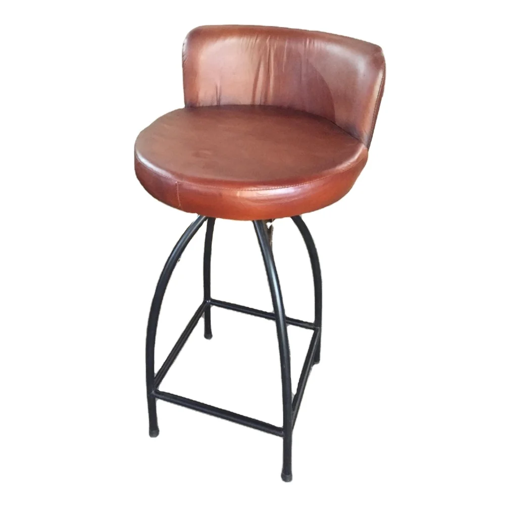 Luxury Antique Leisure Natural Mango Wood Low Back Bar Stool For Home