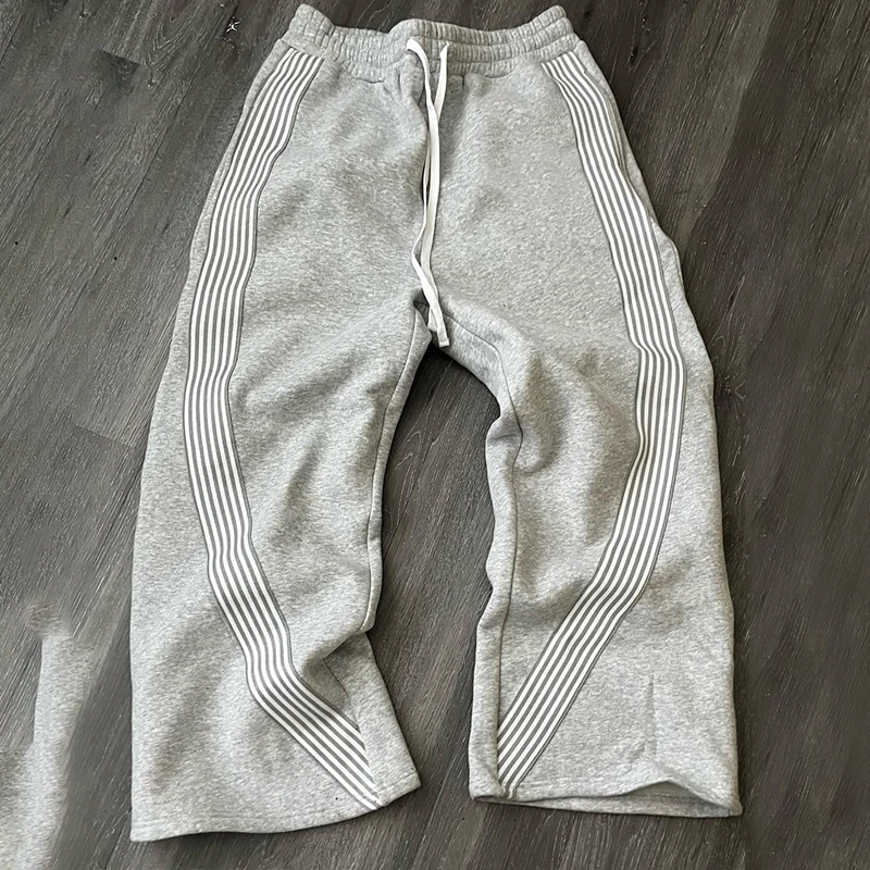 Glory Custom Embroidery logo Striped Jogging Pants Casual Stacked Flared Wide Leg Oversized Cotton Baggy Sweatpants