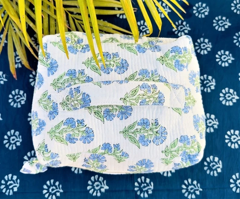 Hand Block Printed Vanity Bag for Women Travel Cosmetic Pouch Block Print Make up Pouch for Travel