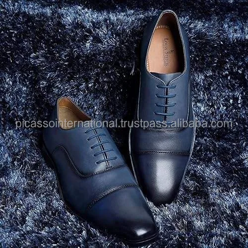 Superior Quality Best Selling Full Grain Blue Antique Italian Genuine Leather Casual Office Party Wear Dress Formal Shoes