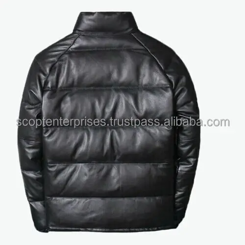 Real Lambskin Men's Winter Warm Leather Jacket Puffer Leather Jacket