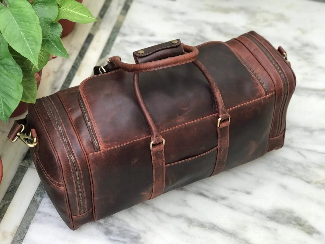 Bolsa de rifa equipaje de viaje clásico para hombre Real Leather