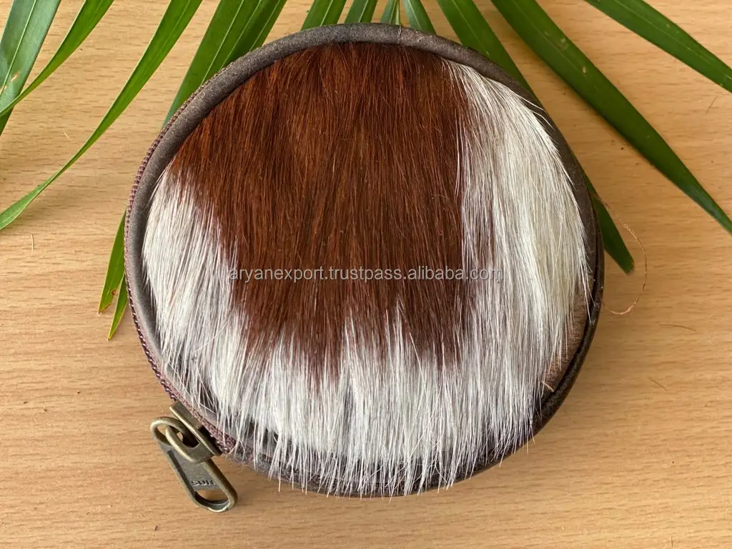 모피 가죽 동전 변경 지갑 라운드 신용 카드 홀더 케이스 웨스턴 세련된 귀여운 작은 라운드 지갑에 진짜 수제 머리