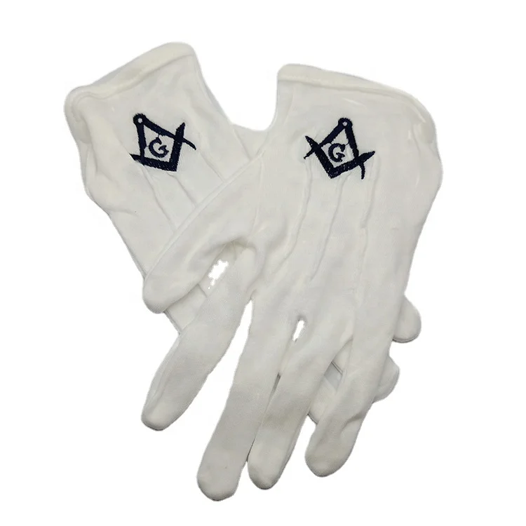 Custom logo Wholesales 100% Cheap Masonic White Cotton Gloves