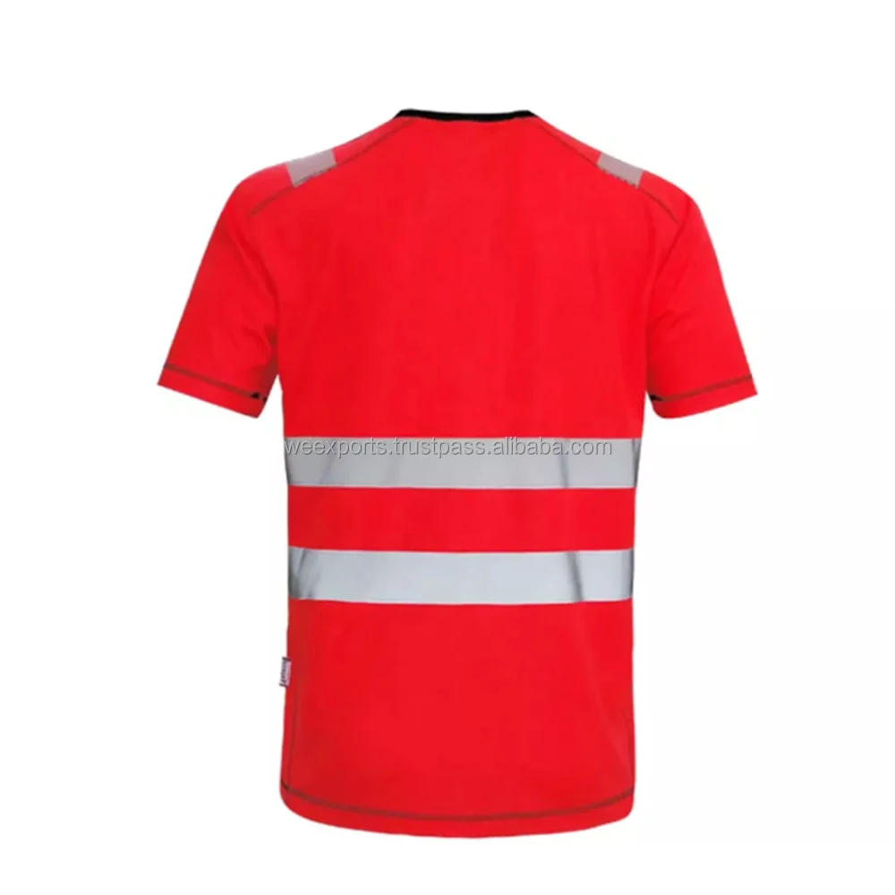 Reflectors Clothing Red Safety Hivis Mens T Shirt With Reflective Tape