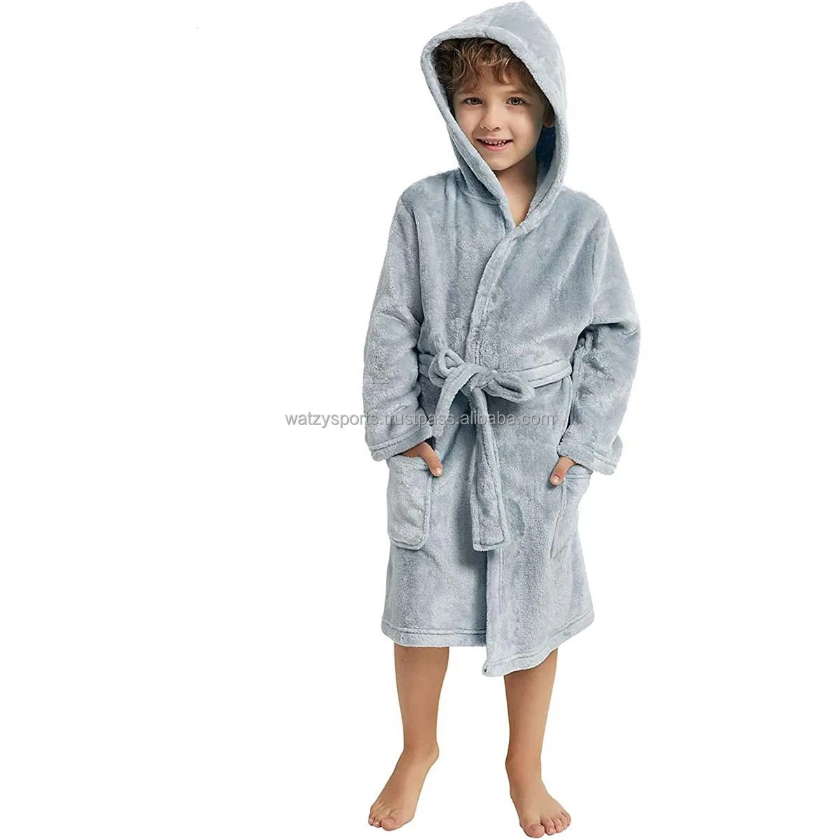 Dashing Look Comfy Sleepwear Boys Girls Fleece Bathrobe Hooded Toddler