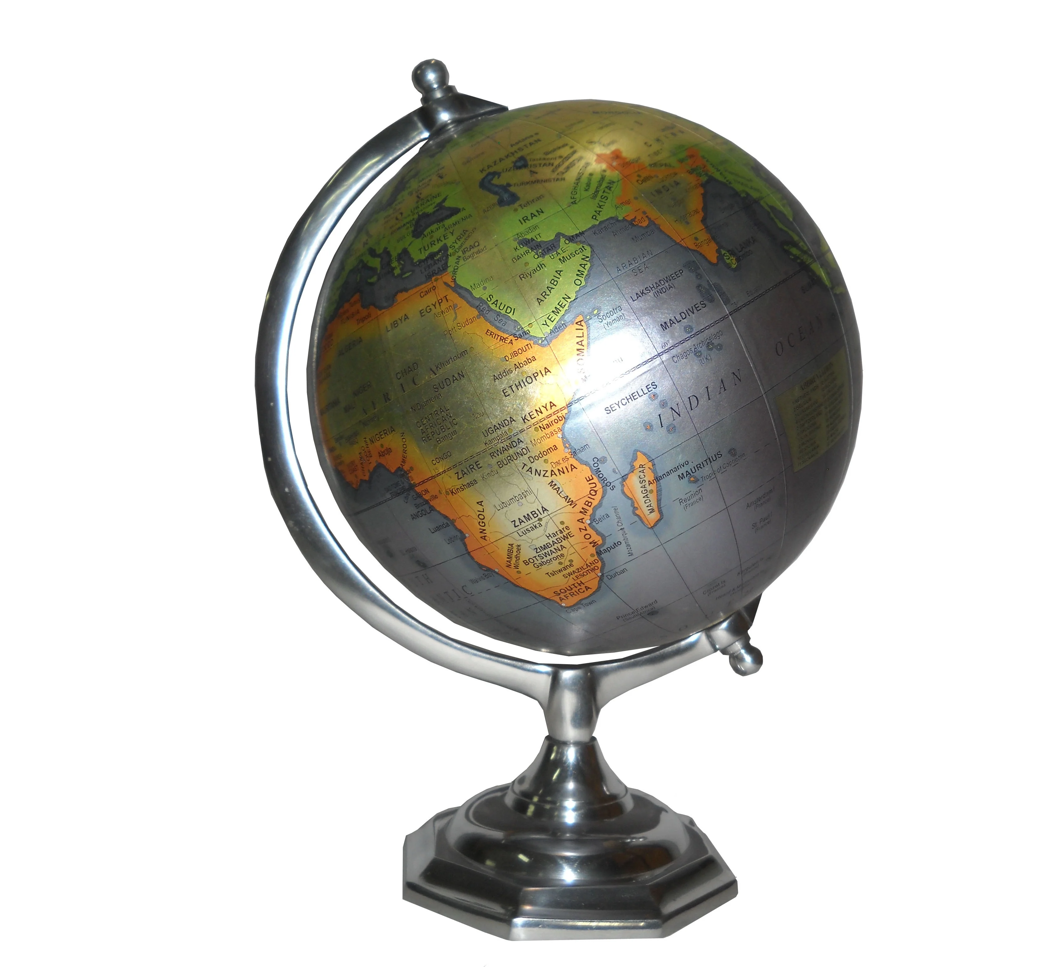 Земной шар с металлической подставкой, земной шар с английским принтом, земной шар