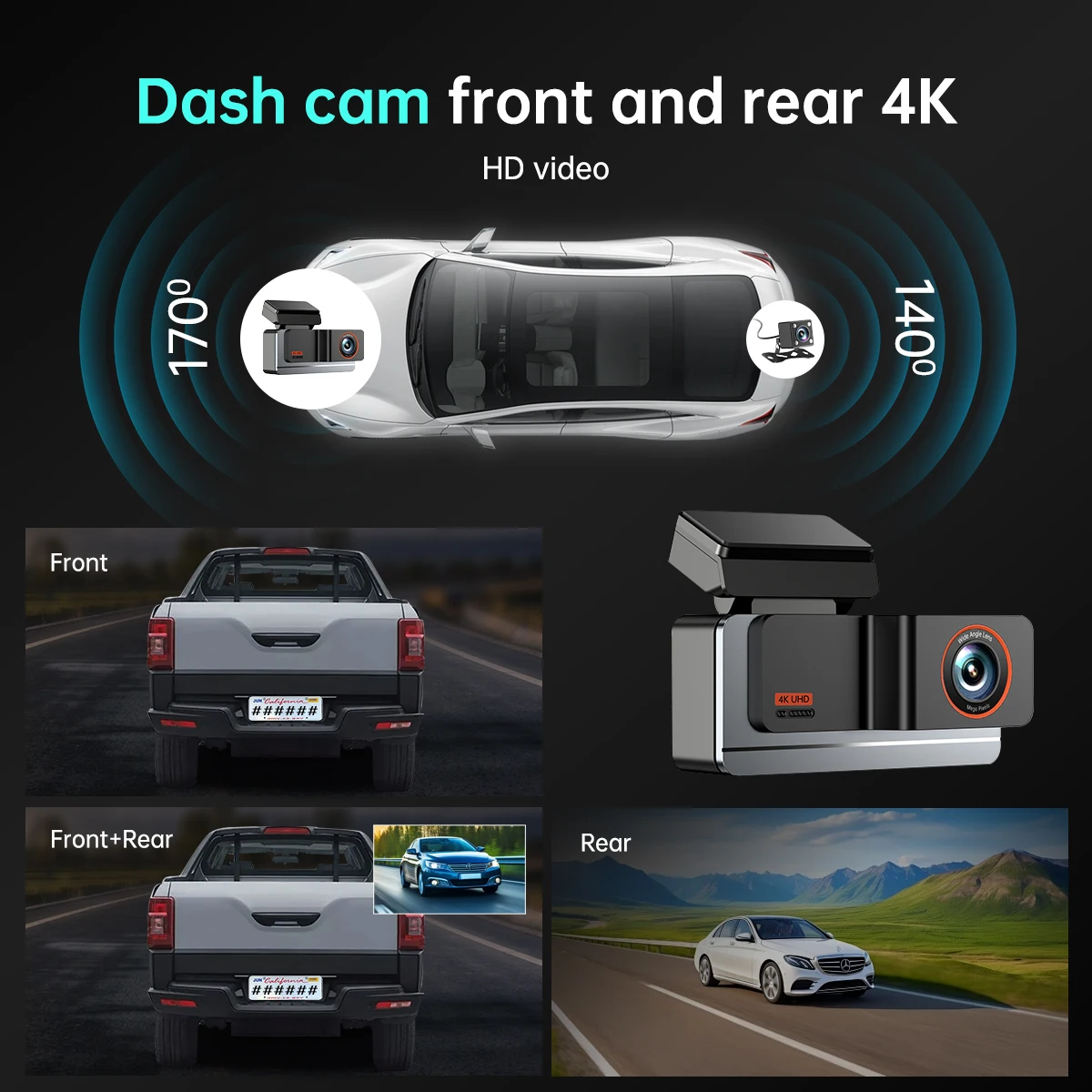 発送準備完了 170°広角4Kワイヤレス前後デュアルカメラWIFI制御