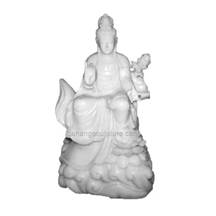 Vietnam Natural Marble Kuan Yin Buddha Sitting on lion Statue Stone Garden Decoration