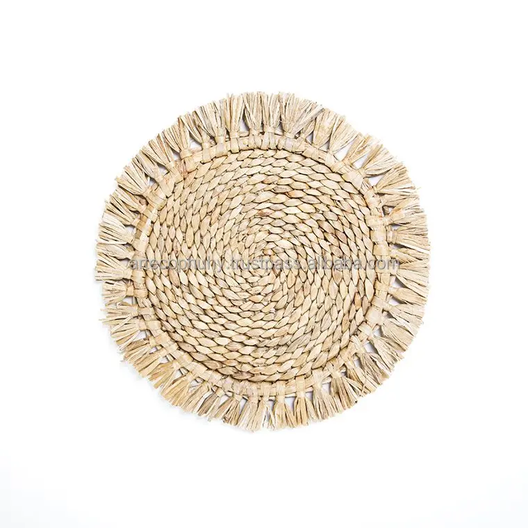 Handwoven Water Hyacinth Placemat Round Straw Placemats With Tassels