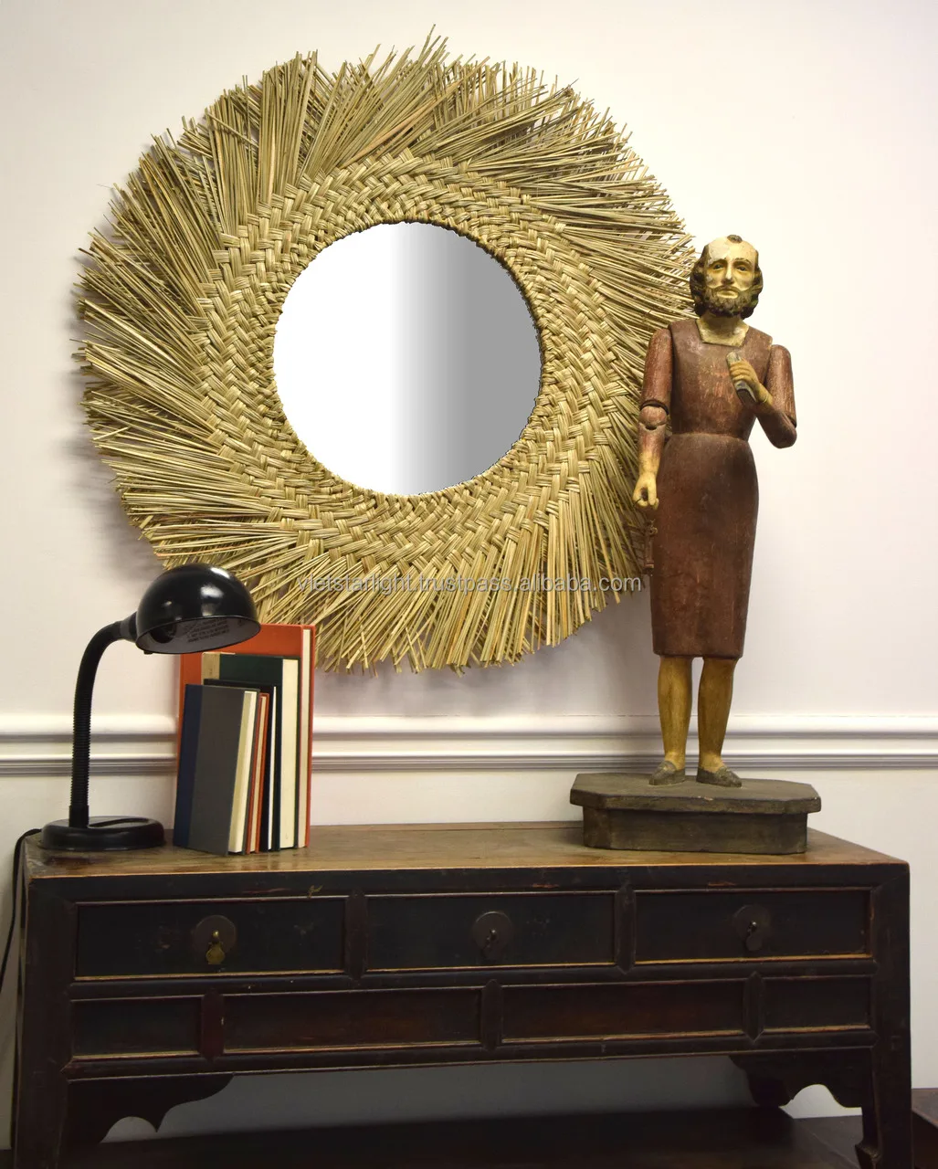 Round Natural Seagrass Mirror Wall Hanging Mirror Vintage Mirror Frame