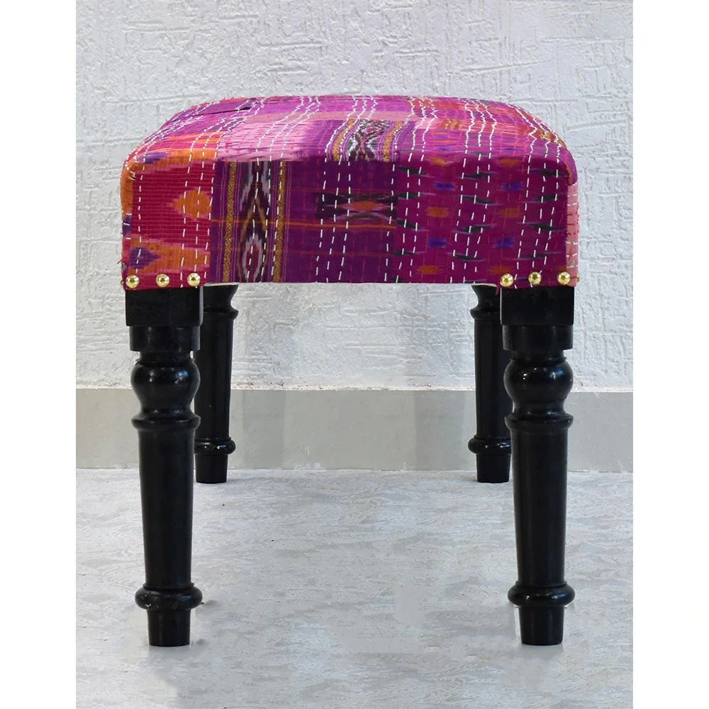Latest Best Modern Design Multipurpose Joy Sitting Bench Settee with Pink Printed Kantha Gudri Patchwork Upholstery Bench