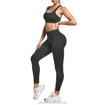 Women's Sports 2-piece Cross-over Sports Bra + High-waisted Leggings Yoga Gym Clothing