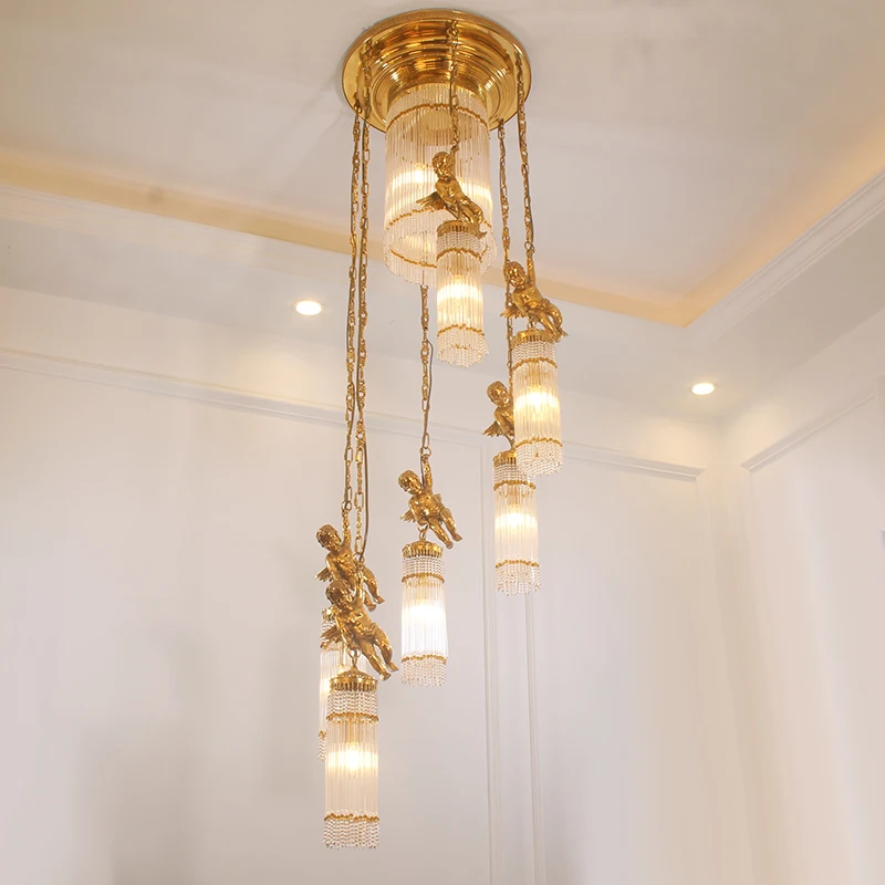 Jewellerytop Neoclassical Lighting Design Customizable Victorian Royal Style Stairwell Luxury Brass Crystal Chandelier