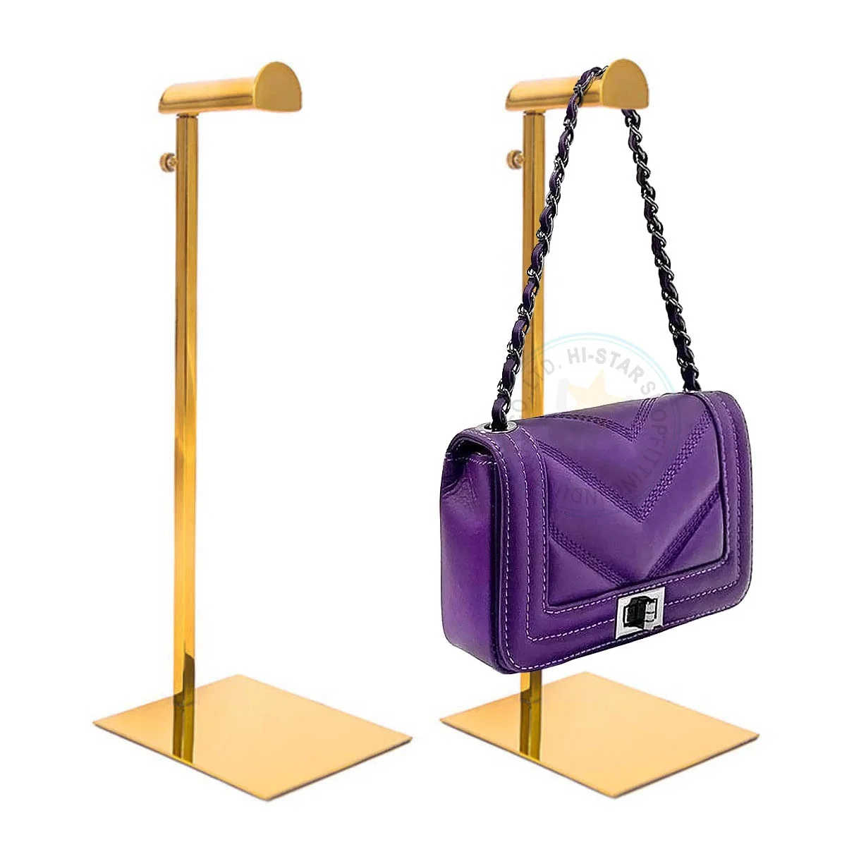 For Stainless Steel Custom Logo Luxury Chrome Modern Polish Promotion Rack Purse Backpack Bag Handbag Display Stand
